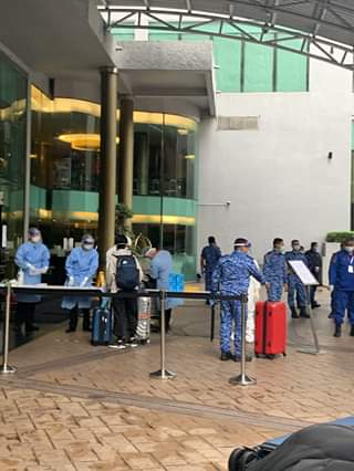 Malaysian returnees arrive at the hotel that serves as a quarantine centre. — Picture via Facebook Shacind Ananthan
