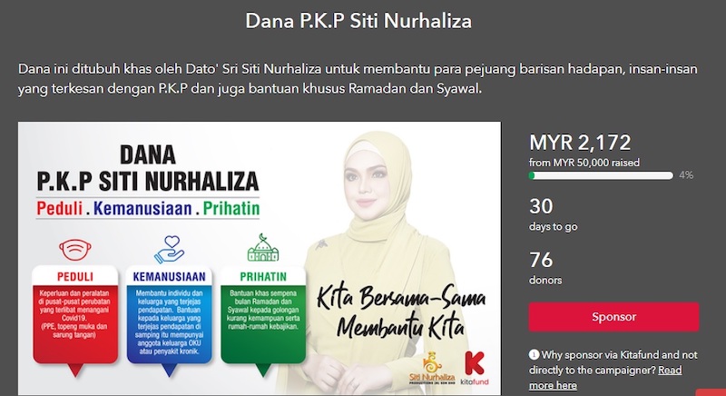 The fund is divided into three categories to aid those affected by the Covid-19 pandemic. — Screengrab from Kitafund