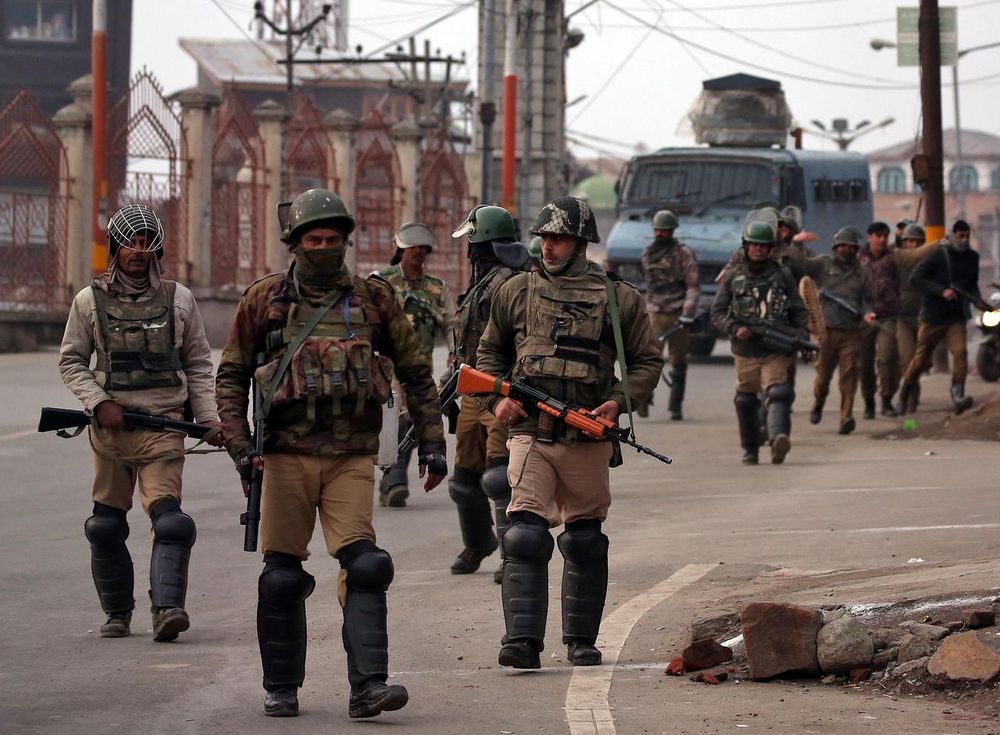 Indian Central Reserve Police Force (CRPF) personnel patrol a street in downtown Srinagar, February 23, 2019. u00e2u20acu201d Reuters pic