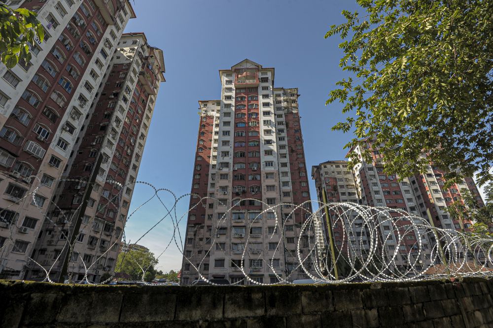 A general view of the Taman Sri Murni Apartments amid the enhanced movement control order in Selayang April 23, 2020. ― Picture by Shafwan Zaidon