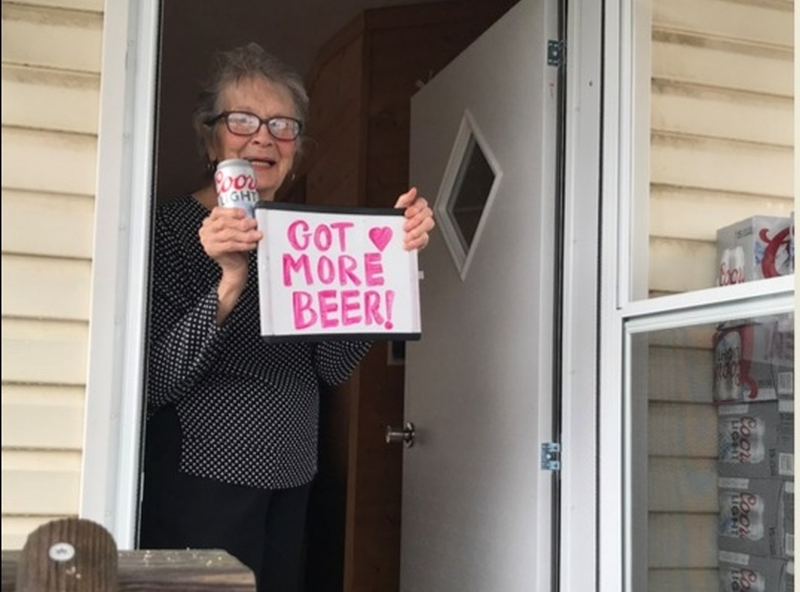 Olive Veronesi has changed her tune to a happier one after she got her beer supply replenished. u00e2u20acu201d Picture via Twitter