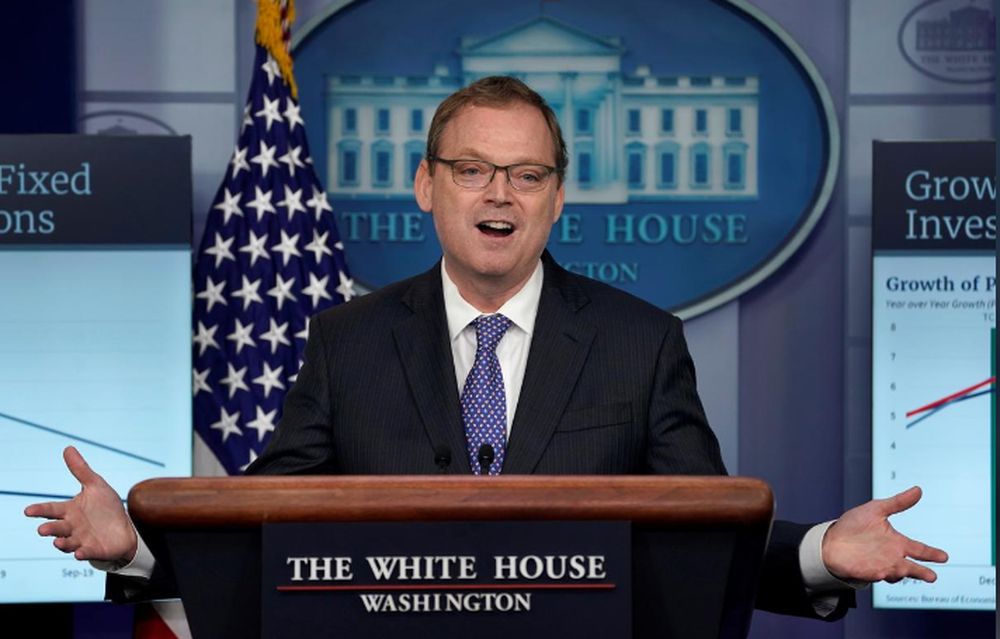 Trump economic adviser Kevin Hassett gestures as he speaks during a news briefing at the White House in Washington, September 10, 2018. u00e2u20acu201d Reuters pic