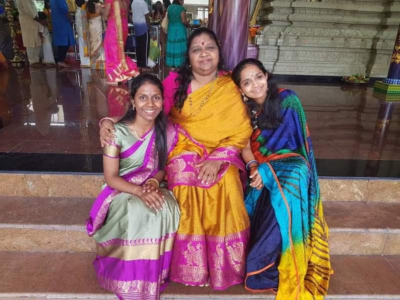 Ageelashni Chandira (on the right) with sister and their mother, Kalaichelvi Letchumanathan. — Picture courtesy of Ageelashni Chandira.