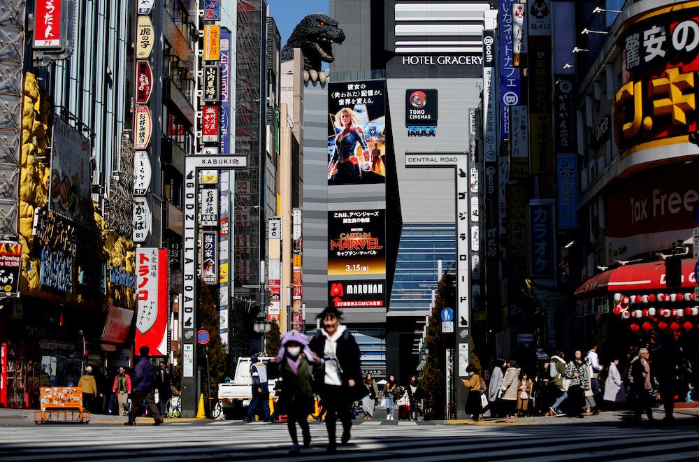 The head of Godzilla, a Japanese monster movie character, is seen on a building of Toho Cinema in Tokyo, Japan, February 18, 2019. u00e2u20acu201d Reuters pic