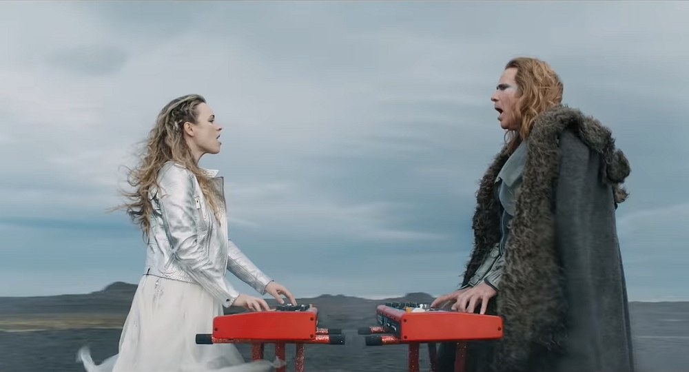 Video screenshot of Rachel McAdams and Will Ferrell of 'Eurovision Song Contest: The Story of Fire Saga' in the Volcano Man music video. u00e2u20acu201d Picture courtesy of Netflix/YouTube