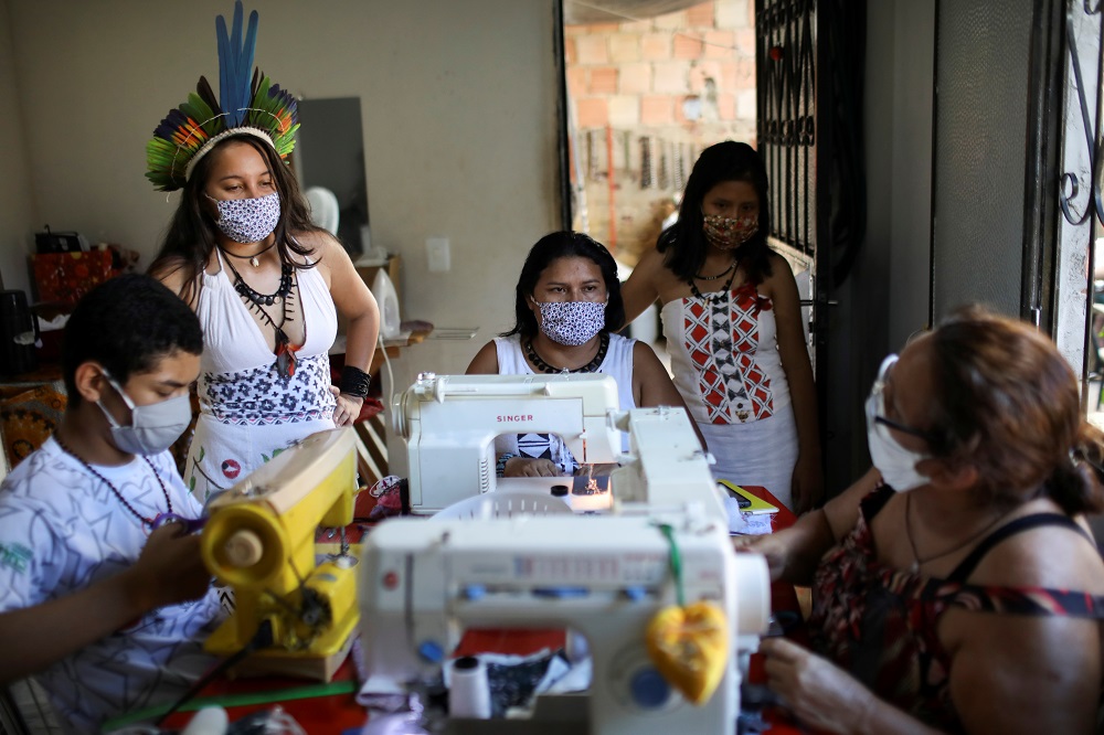 Indigenous women sew face masks for sale during the coronavirus disease outbreak, at the Satere Mawe Association of Indigenous Women in Manaus, Brazil April 24, 2020. u00e2u20acu201d Reuters pic