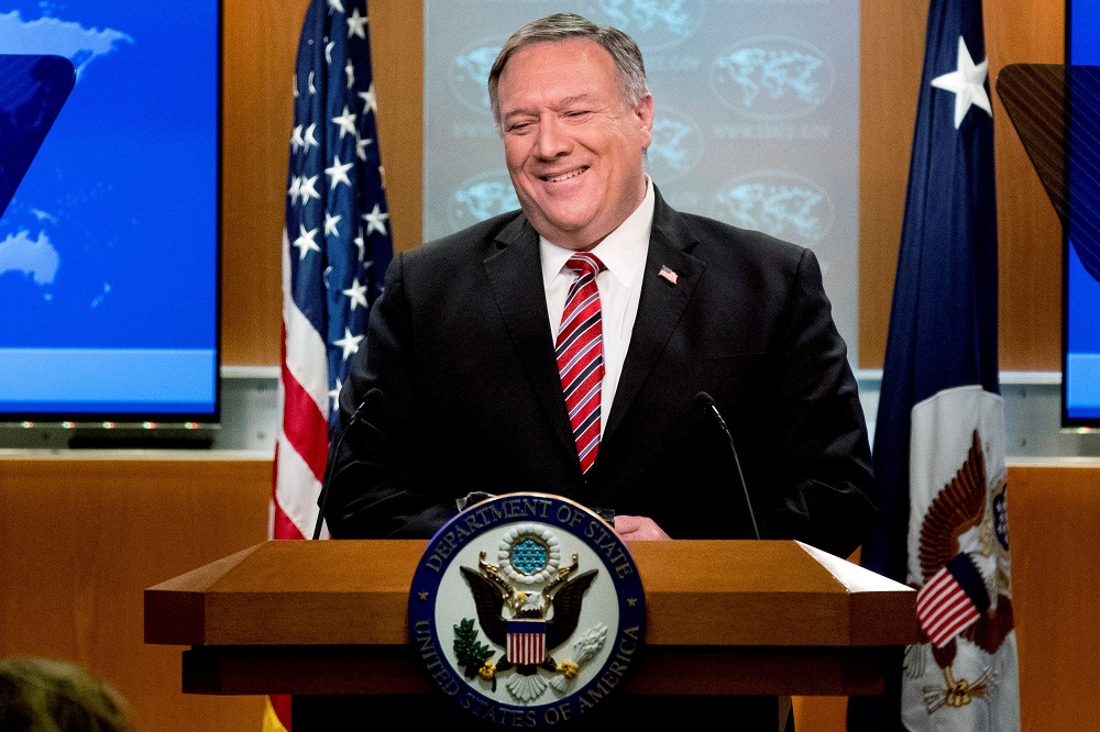 US Secretary of State Mike Pompeo smiles during a news conference at the State Department, in Washington April 29, 2020. u00e2u20acu201d Reuters pic
