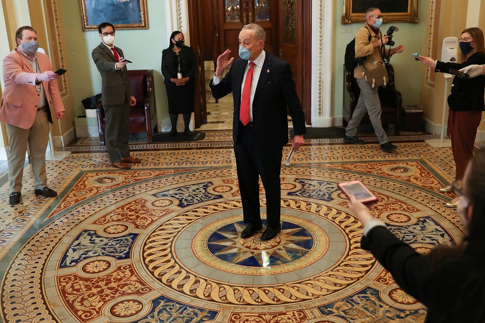 US Senate Minority Leader Chuck Schumer talks to reporters inside the US Capitol in Washington May 4, 2020. u00e2u20acu201d Reuters pic