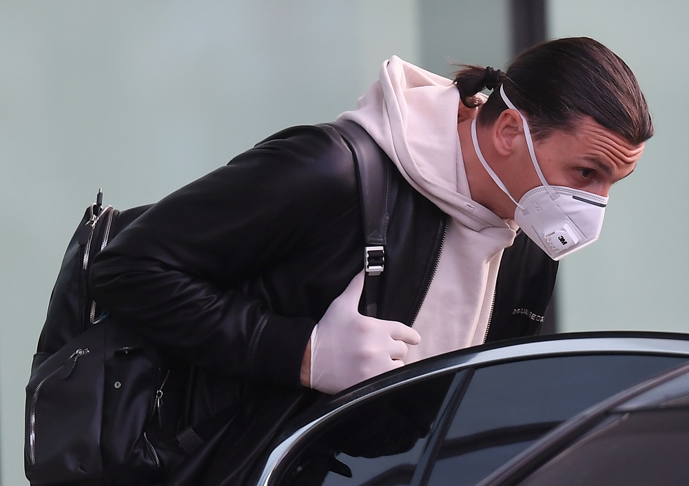 AC Milanu00e2u20acu2122s Zlatan Ibrahimovic wearing a protective face mask and gloves arrives at Malpensa Airport from Sweden to begin a two-week quarantine period before a return to training with AC Milan, in Milan May 11, 2020. u00e2u20acu201d Reuters pic