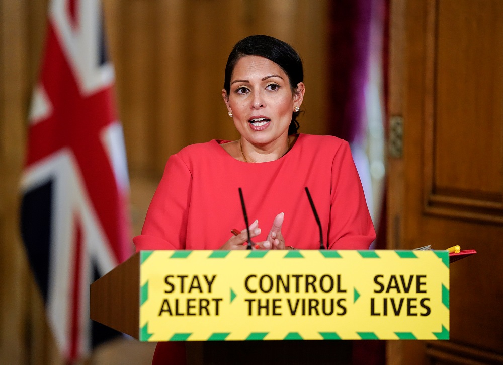 Britainu00e2u20acu2122s Home Secretary Priti Patel holds a daily news conference on the Covid-19 outbreak, at 10 Downing Street in London May 22, 2020. u00e2u20acu201d Reuters pic