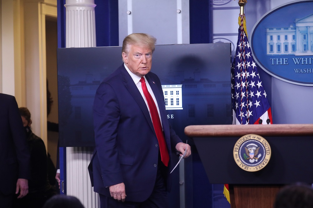 US President Donald Trump makes a statement to reporters about reopening places of worship across the United States by declaring them u00e2u20acu02dcessentialu00e2u20acu2122 during the Covid-19 pandemic, at the White House in Washington May 22, 2020. u00e2u20acu201d Reuters pic