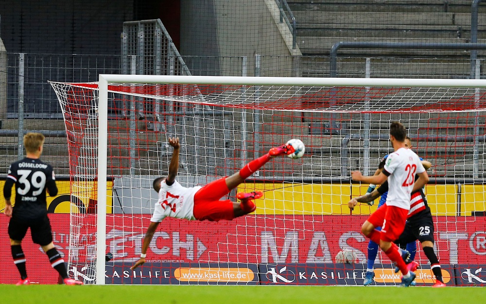 FC Cologne's Anthony Modeste shoots at goal during their match against Fortuna Dusseldorf at the RheinEnergieStadion in Cologne May 24, 2020. u00e2u20acu201d Reuters pic