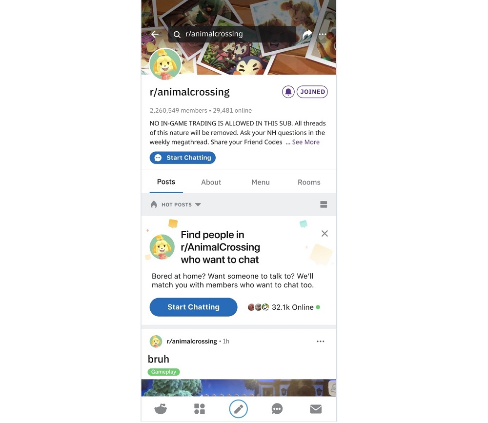New u00e2u20acu02dcStart Chattingu00e2u20acu2122 feature on Reddit. u00e2u20acu201d Picture courtesy of Reddit