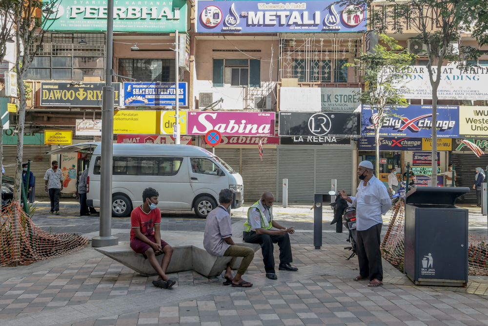 A general view of Jalan Masjid India during the conditional movement control order (CMCO) in Kuala Lumpur May 5, 2020. u00e2u20acu201d Picture by Firdaus Latif