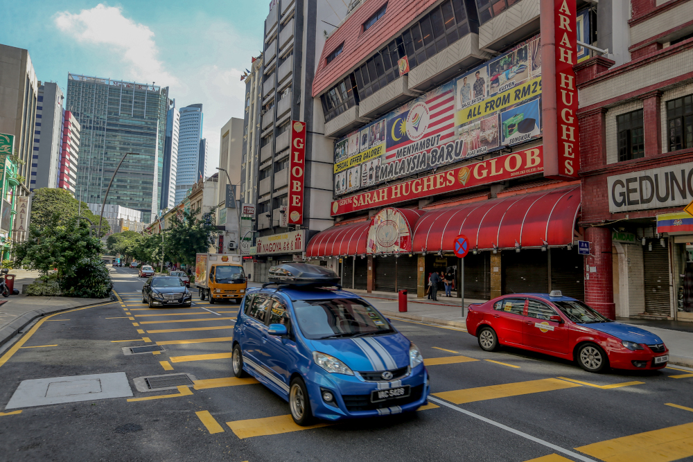A general view of Jalan Tuanku Abdul Rahman during the conditional movement control order (CMCO) in Kuala Lumpur May 5, 2020. — Picture by Firdaus Latif