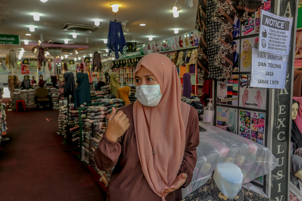 Mega Exclusive Wholesale’s Lydawati Nadim speaks to Malay Mail during an interview at Jalan Masjid India May 5, 2020. — Picture by Firdaus Latif 