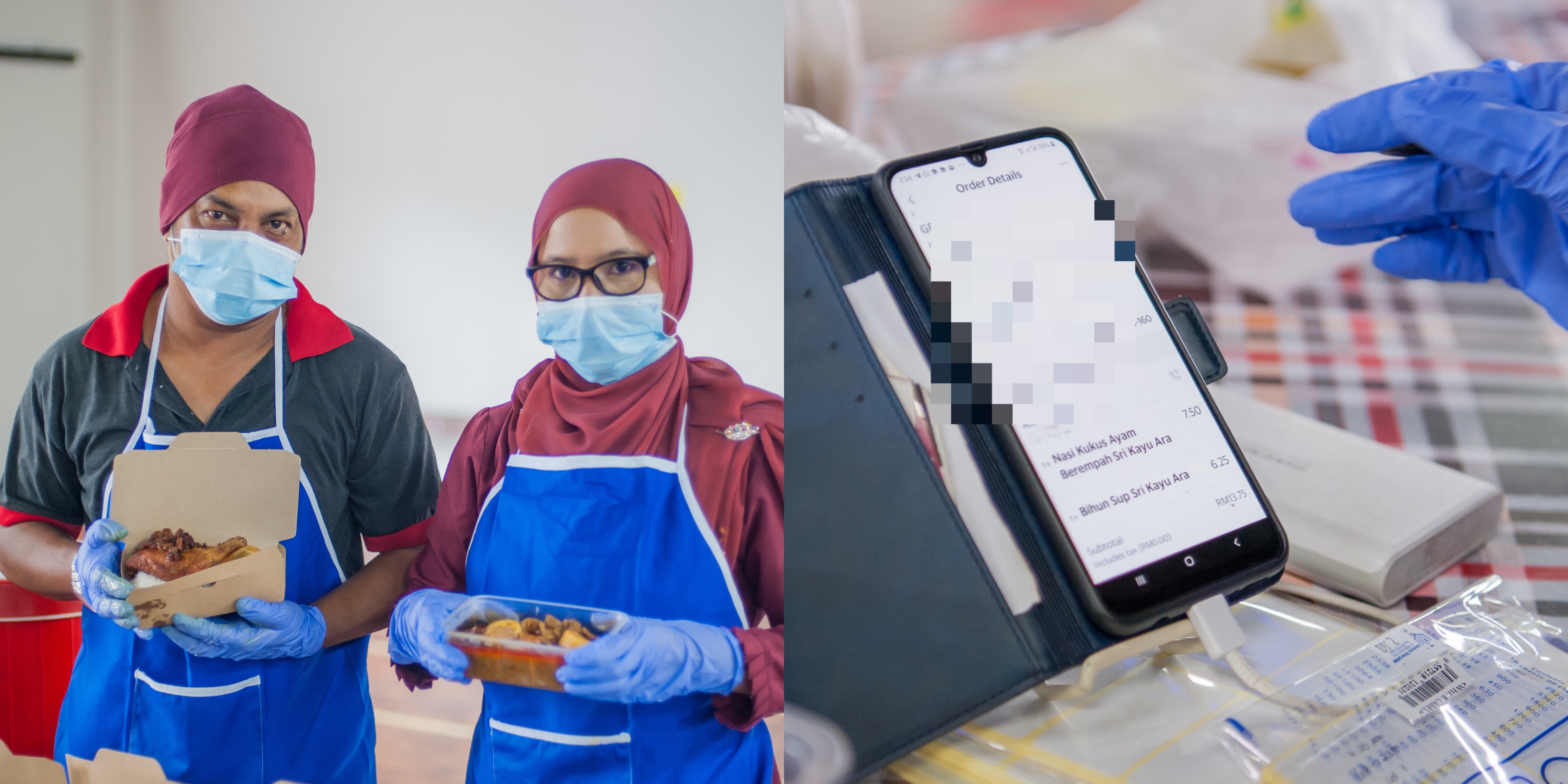 Rosiah Abi Asri (right) has been cooking up nasi kukus ayam berempah, sup bihun, and more which can be ordered via Grabu00e2u20acu2122s e-Kitchen platform. u00e2u20acu201d Picture courtesy of Grab