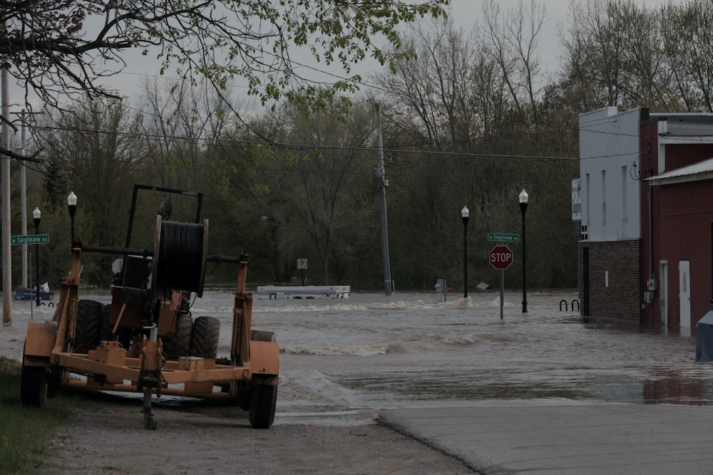 Floodwaters are seen along a street in downtown Sanford, Michigan in this May 19, 2020 picture obtained from social media. u00e2u20acu201d Reuters pic