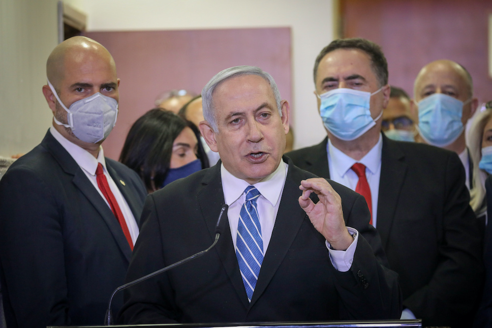 Israeli Prime Minister Benjamin Netanyahu delivers a statement before entering the district court room where he is facing a trial for alleged corruption crimes, in Jerusalem May 24 2020. u00e2u20acu201d Reuters pic