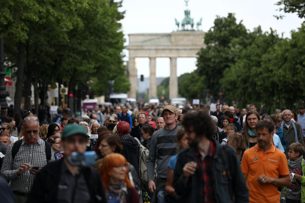 People attend a protest against the government's restrictions following the coronavirus disease (Covid-19) outbreak, in Berlin, Germany May 23, 2020. u00e2u20acu201d Reuters pic