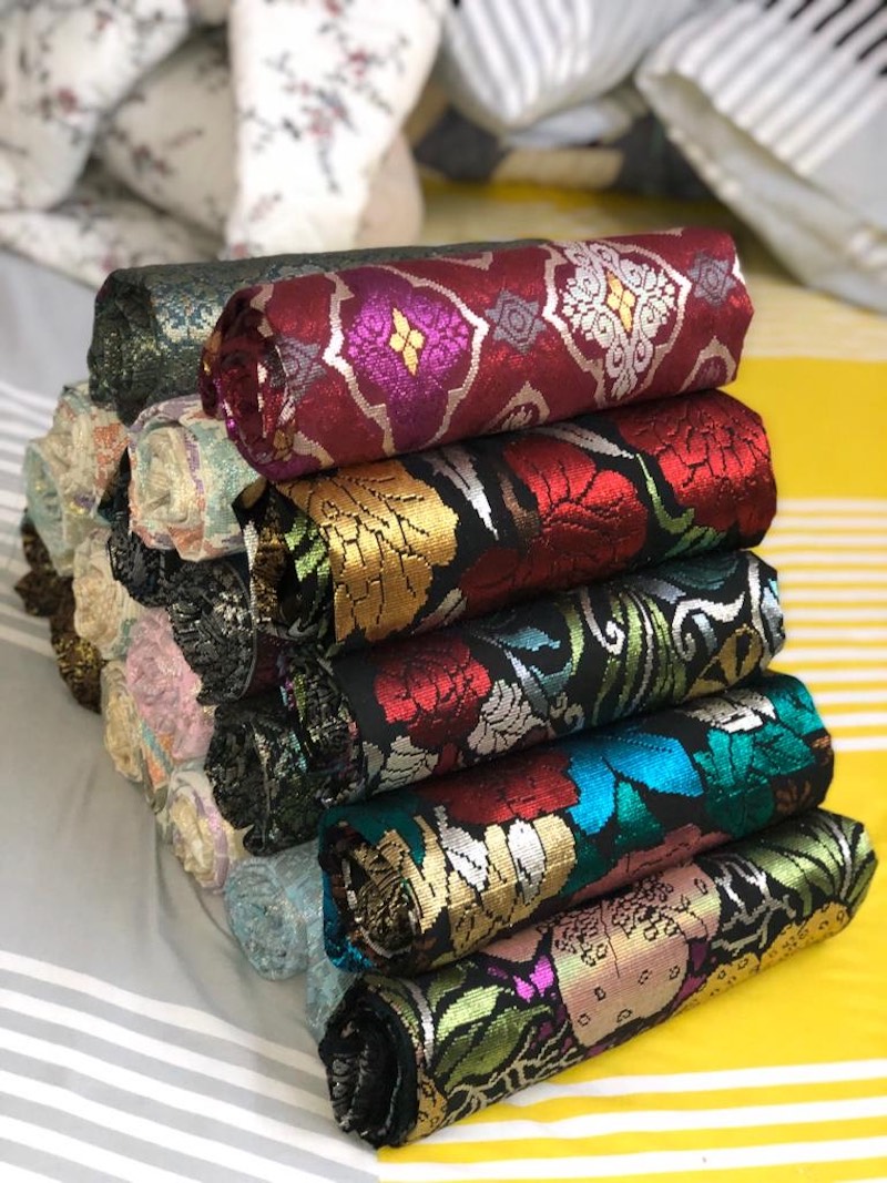 Samples of Songket Meriam sold by Nik Mohamad Salahudin Nik Nizam to fans of woven songket. u00e2u20acu201d Bernama pic