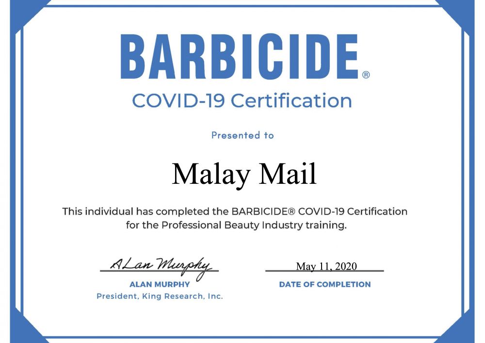 To acquire the Barbicide certification, one only needs to complete a course on its website. 