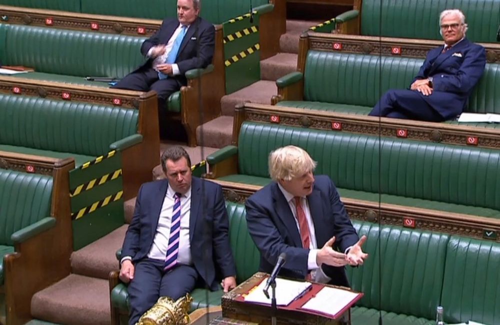 Britainu00e2u20acu2122s Prime Minister Boris Johnson making a statement to the House of Commons in London on May 11, 2020, on the Government's plans to ease the Covid-19 lockdown measures. u00e2u20acu201d UK Parliamentu00e2u20acu2122s videograb via AFP