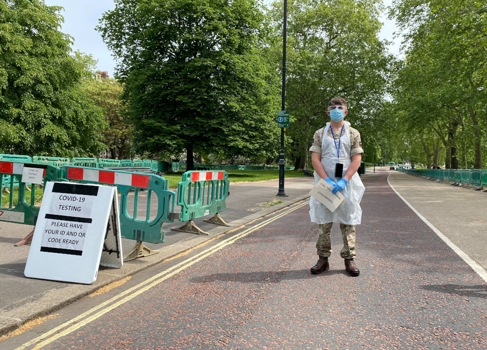 A view of a Covid-19 testing station manned by British military personnel inside Londonu00e2u20acu2122s Hyde Park, Britain, May 8, 2020. u00e2u20acu201d Reuters pic 