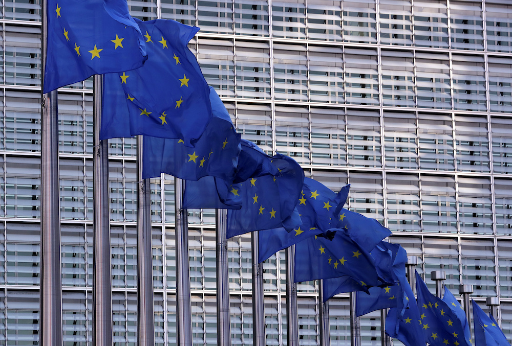European Union flags fly outside the European Commission headquarters in Brussels, Belgium, February 19, 2020. Picture taken February 19, 2020. u00e2u20acu201d Reuters picnn