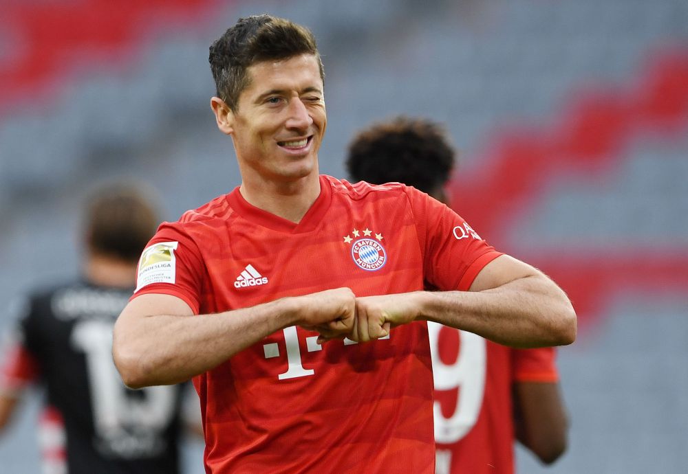 Bayern Munich's Robert Lewandowski celebrates scoring their fourth goal against Fortuna Dusseldorf u00e2u20acu201c at the Allianz Arena, Munich May 30, 2020. u00e2u20acu201d Reuters pic