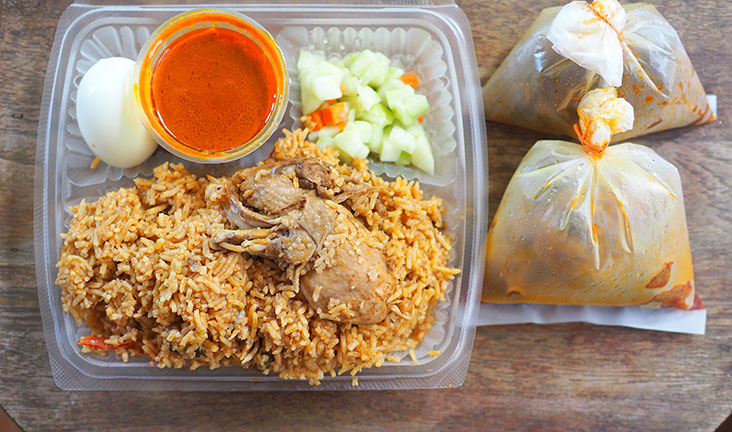 Your biryani meal comes packed in a box with compartments. My add-on chicken and mutton were placed in separate plastic bags