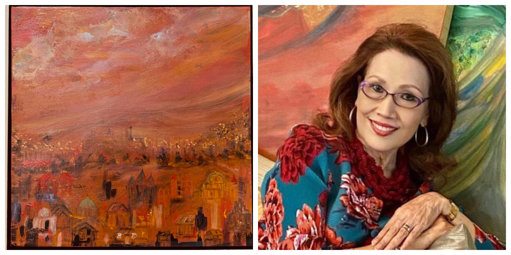 Datuk Halimah Mohd Said with her painting titled ‘Multiculturalism in Malaysia’. — Photo courtesy of Datuk Halimah Mohd Said