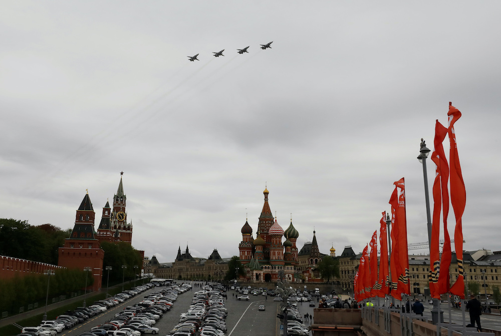 Su-24 front-line bombers fly in formation above Red Square during an air parade on Victory Day, in central Moscow, Russia May 9, 2020. u00e2u20acu201d Reuters