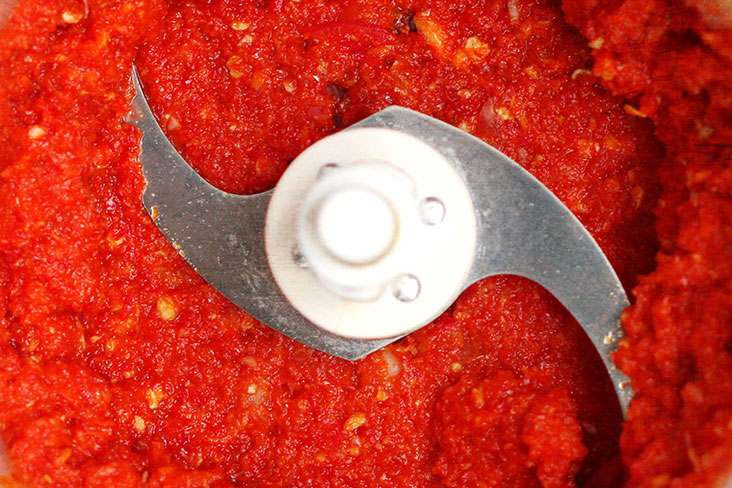 The brilliant red of freshly-made 'sambal'