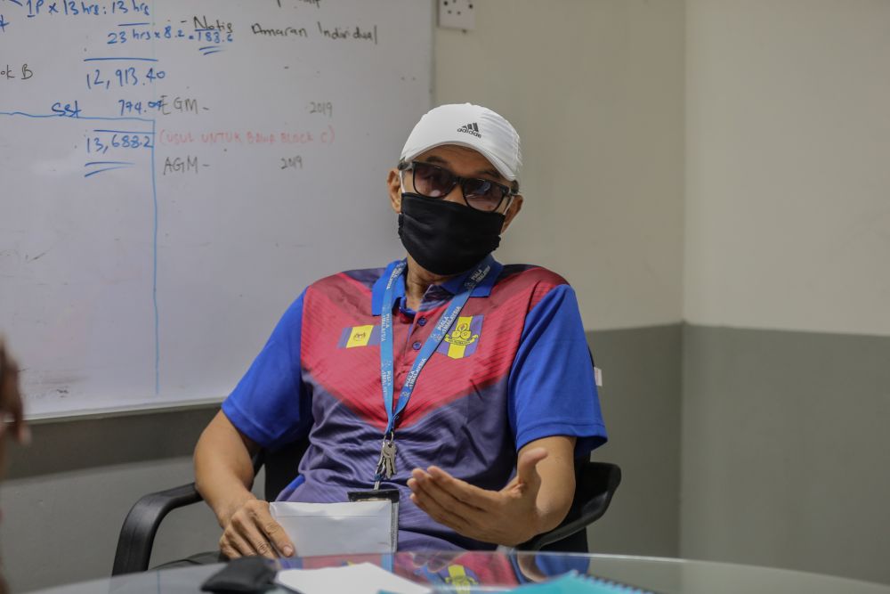 Adnan Mat Ali, chairman of Sri Angsana Hilir Condominium’s Joint Management Body, speaks to Malay Mail during an interview in Kuala Lumpur May 19, 2020. — Picture by Firdaus Latif