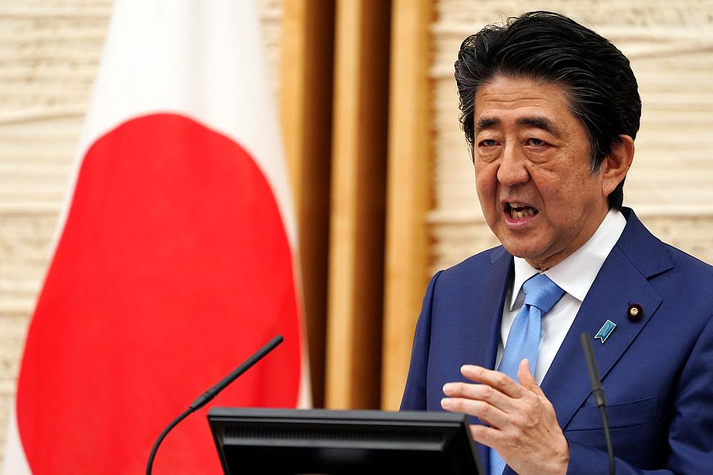 Japan's Prime Minister Shinzo Abe speaks during a Covid-19 news conference at the Prime Minister's Office in Tokyo, Japan May 4, 2020. u00e2u20acu201d Eugene Hoshiko/Pool pic via Reuters