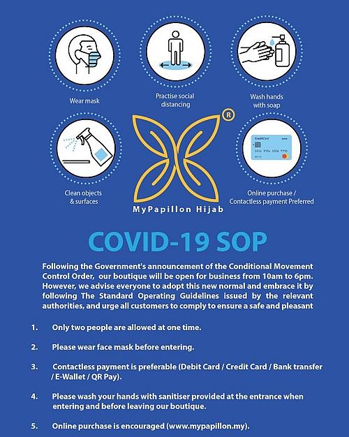 The new SOPs for customers visiting the MyPapillon outlet in Subang Parade. — Picture courtesy of Haslinda Md Isa