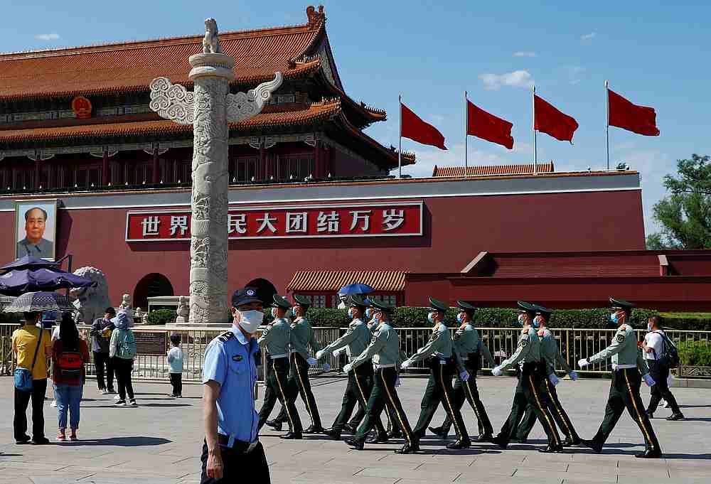 Paramilitary police officers walk in formation in Tiananmen Square near the Great Hall of the People, the venue of the upcoming People's National Congress (NPC) in Beijing, China May 19, 2020. u00e2u20acu201d Reuters pic