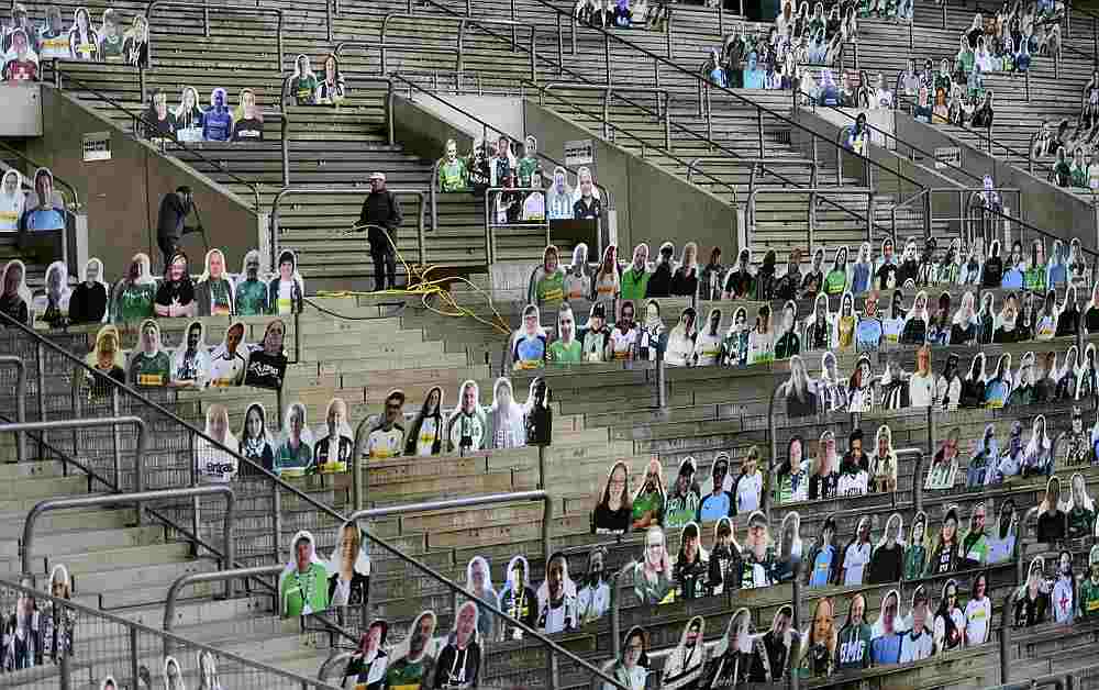 Cardboard cut-outs with portraits of Borussia Moenchegladbach's supporters are seen at the Borussia Park football stadium in Moenchengladbach, western Germany April 16, 2020. u00e2u20acu201d AFP pic