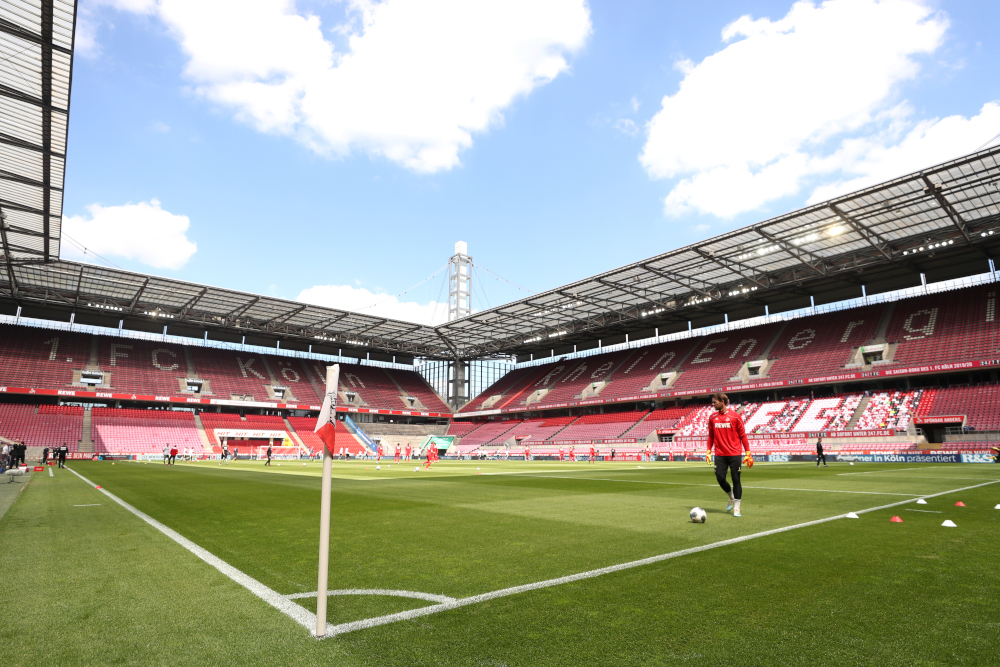A general view of the empty RheinEnergieStadion stadium is seen during warm up prior to the German first division Bundesliga football match FC Cologne v Mainz 05 May 17, 2020 in Cologne, western Germany as the season resumed. u00e2u20acu201d AFP pic
