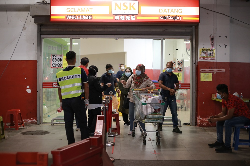 People buying groceries at NSK in Kota Damansara on Day 1 of the conditional movement control order, May 4, 2020. u00e2u20acu2022 Picture by Ahmad Zamzahuri