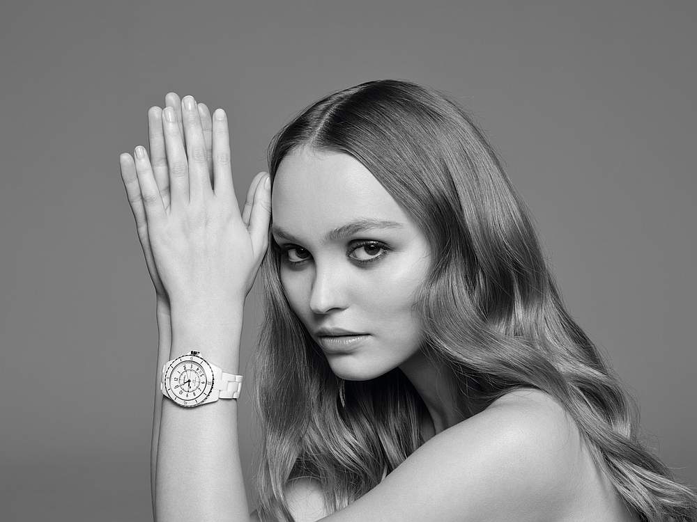 Lily-Rose Depp celebrates the 20th anniversary of the J12 watch by Chanel. u00e2u20acu201d Picture courtesy of Chanel Horlogerie, Chanel via AFP