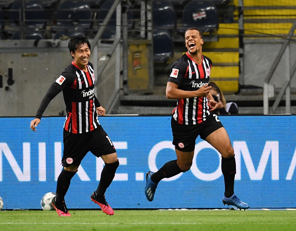 Eintracht Frankfurt's Timothy Chandler celebrates after scoring their third goal against SC Freiburg, May 27, 2020. u00e2u20acu2022 Reuters pic