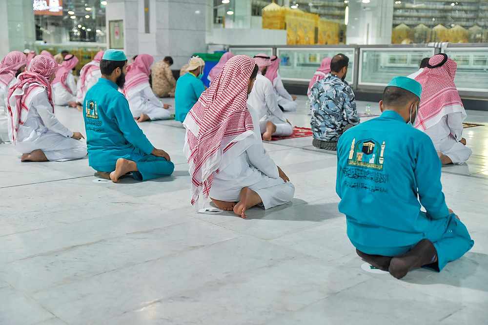Muslims pray while practicing social distancing at the Grand Mosque in Mecca, Saudi Arabia May 19, 2020. u00e2u20acu201d Saudi Press Agency handout via Reuters