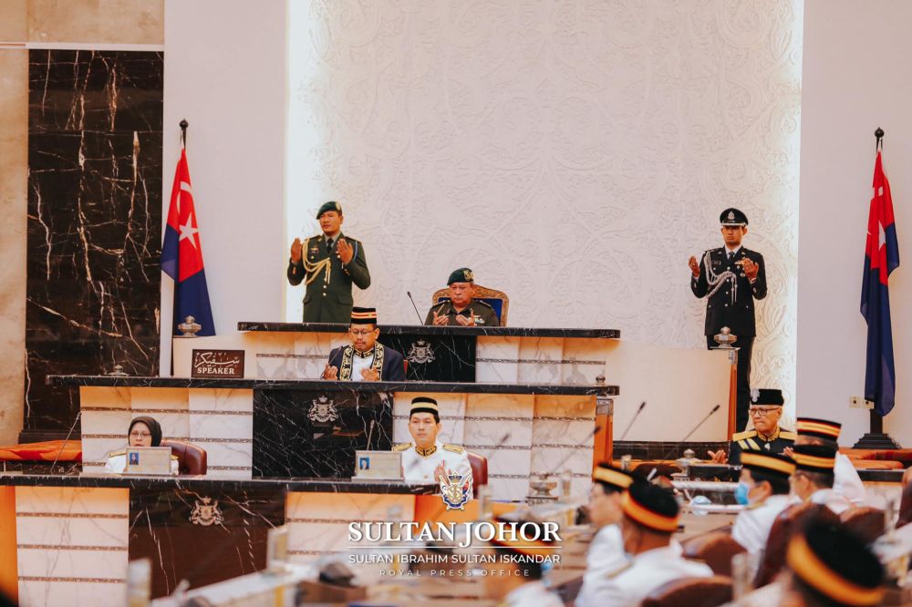Sultan Ibrahim Sultan Iskandar is pictured at the Johor State Assembly meeting at the Sultan Ismail Building in Kota Iskandar May 14, 2020. u00e2u20acu201d Picture courtesy of the Johor Royal Press Office