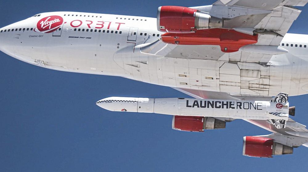 Cosmic Girl releases LauncherOne mid-air for the first time during a July 2019 drop test in a picture released May 25, 2020. u00e2u20acu201d Virgin Orbit handout via AFP