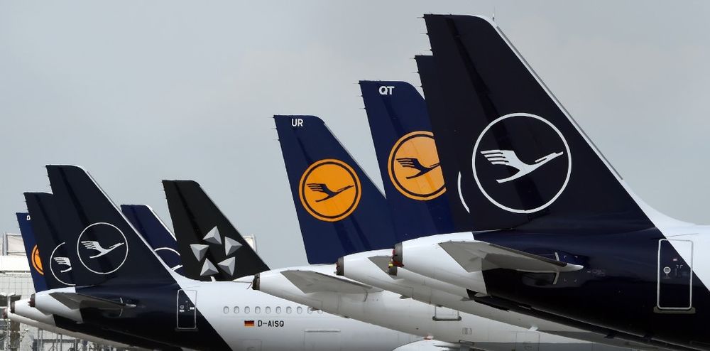 In this file photo taken on April 28, 2020, planes of the German airline Lufthansa are parked at the u00e2u20acu02dcFranz-Josef-Straussu00e2u20acu2122 airport in Munich, southern Germany, amid the novel coronavirus Covid-19 pandemic. u00e2u20acu201d AFP pic