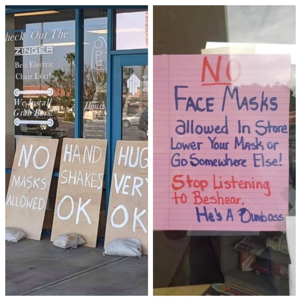 American stores have been putting up signs forbidding customers from donning their face masks. u00e2u20acu201d Picture courtesy of Facebook/DanHensonandJacobMatthewLopez