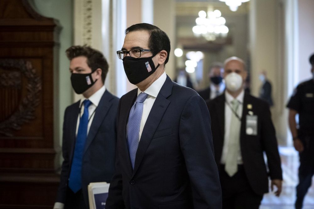 Treasury Secretary Steven Mnuchin exits the office of Senate Majority Leader Mitch McConnell after meeting with McConnell and Vice President Mike Pence at the US Capitol, May 19, 2020 in Washington DC. u00e2u20acu201d AFP pic