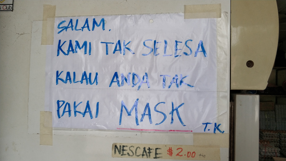 A sign seen in one of the shops along Jalan Mat Raji in Padang Jawa. — Picture by Yiswaree Palansamy